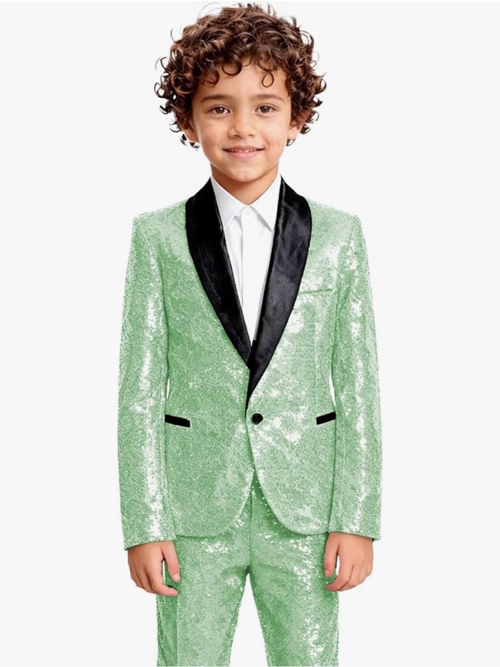 Boys Suit Tuxedo Sparkling Sequin Slim Fit Formal Suits. NWT Size 4 / Sage Green